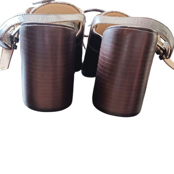 Antonio Melani Shoes 9M Brown Leather Felt Block Heel Slingback Lace Up Retro - Picture 9 of 9